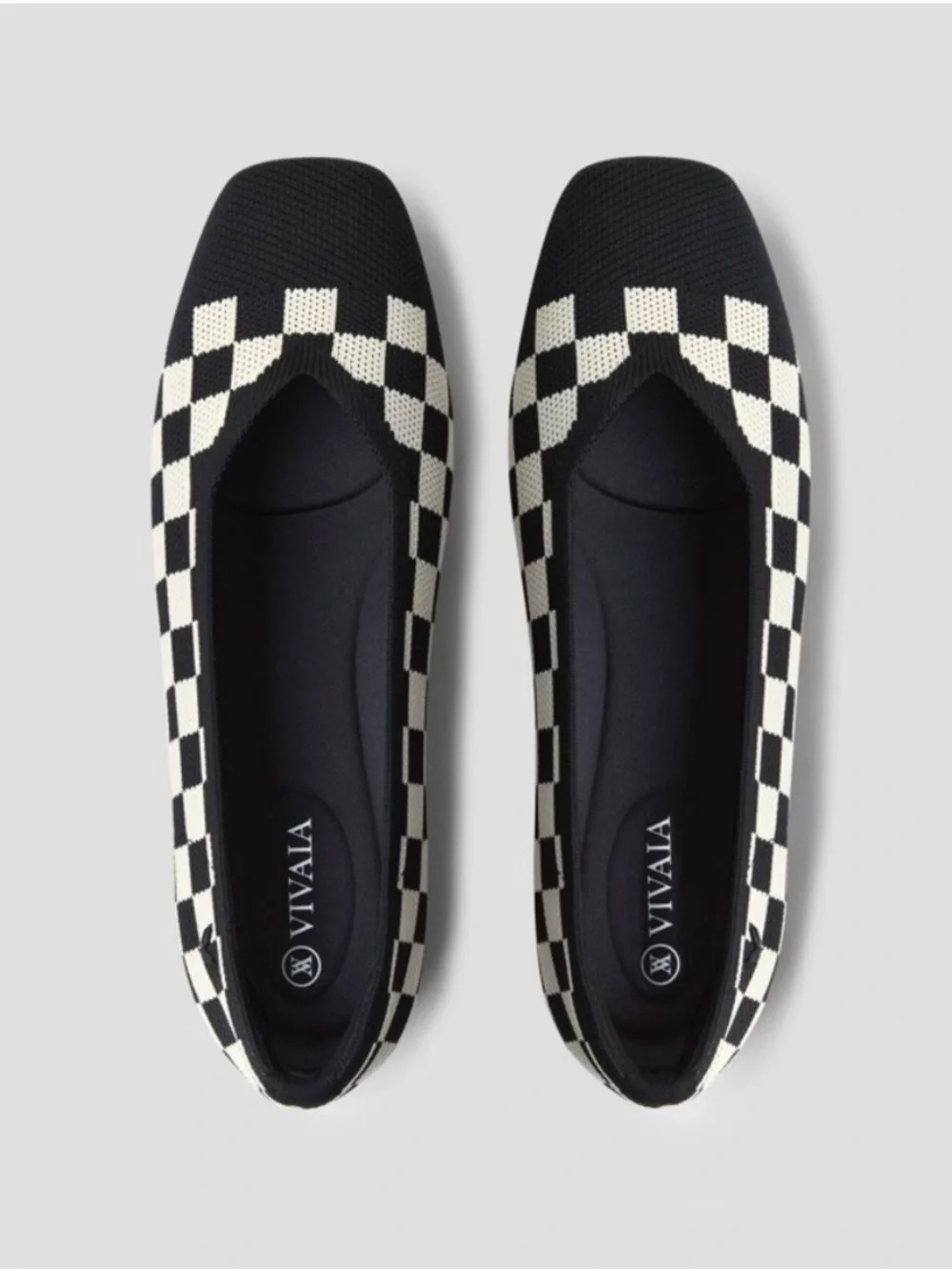 Vivaia Square Toe V-Cut Black & White Margot Ballet Flats NWOB